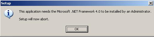Ukoliko Vam se pojavi ova poruka, potrebno je instalirati Microsoft .NET Framework 4.0